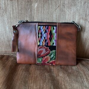 Handmade Leather Bag with Colorful Embroidery from Costa Rica